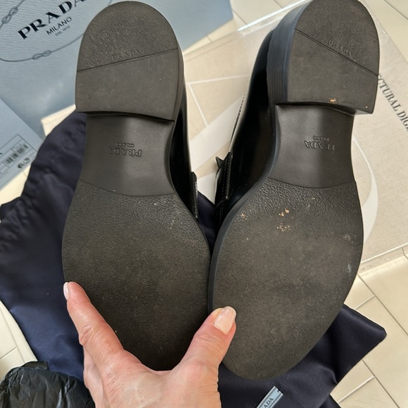PRADA Black Leather Triangle Shiny Loafers (Sz. 37.5/ 6.5 US) - Picture 6 of 8